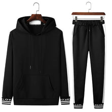 Load image into Gallery viewer, Conjuntos de treino dos homens outono inverno com capuz moletom drawstring outfit 2019 masculino terno pulôver duas peças conjunto casual