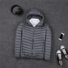 Load image into Gallery viewer, 2019 Men Hooded ultraLight White Duck Down Jacket Warm Jacket Line Portable Package men pack jacket
